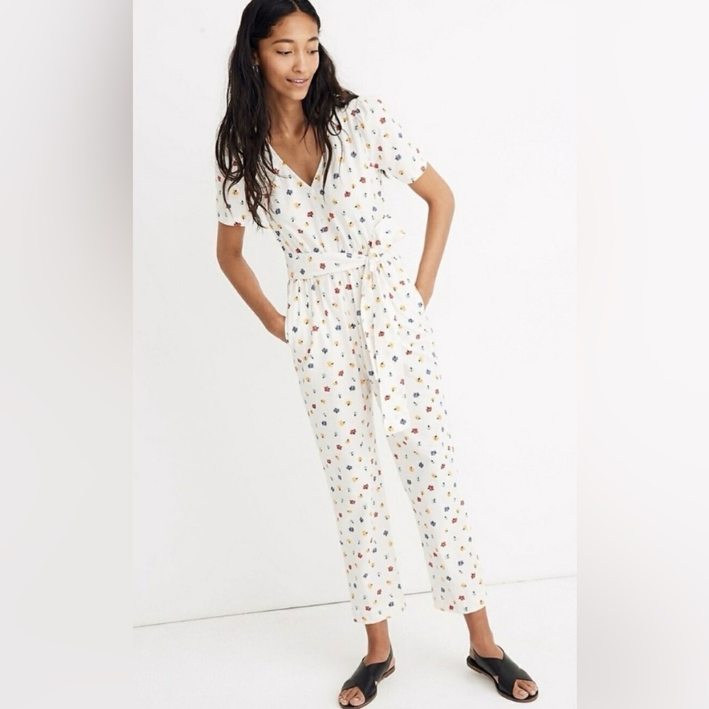 Madewell Puff-Sleeve Tapered Jumpsuit in Confetti Floral Print Size 6
